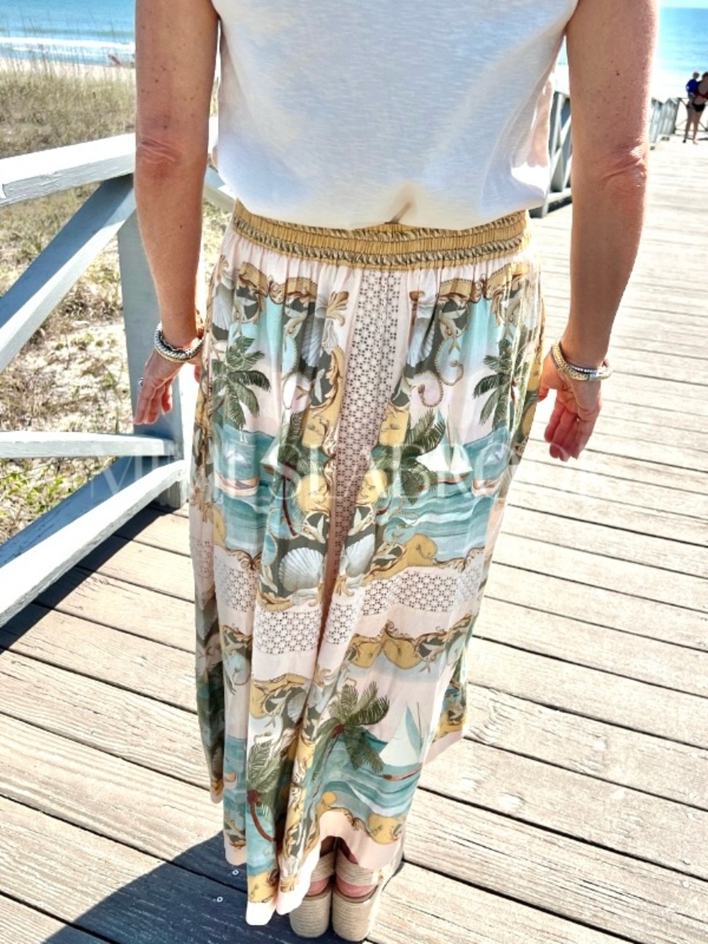 FARM Rio Sand Royal Sea Crochet Midi Skirt Size Medium NWT - Picture 11 of 15